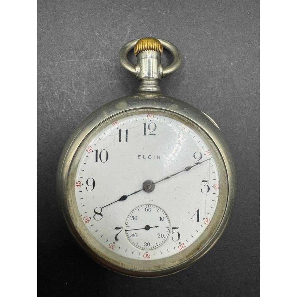 Vintage ELGIN Genuine Silveroid Case Pocket Watch 7 Jewels 14799743